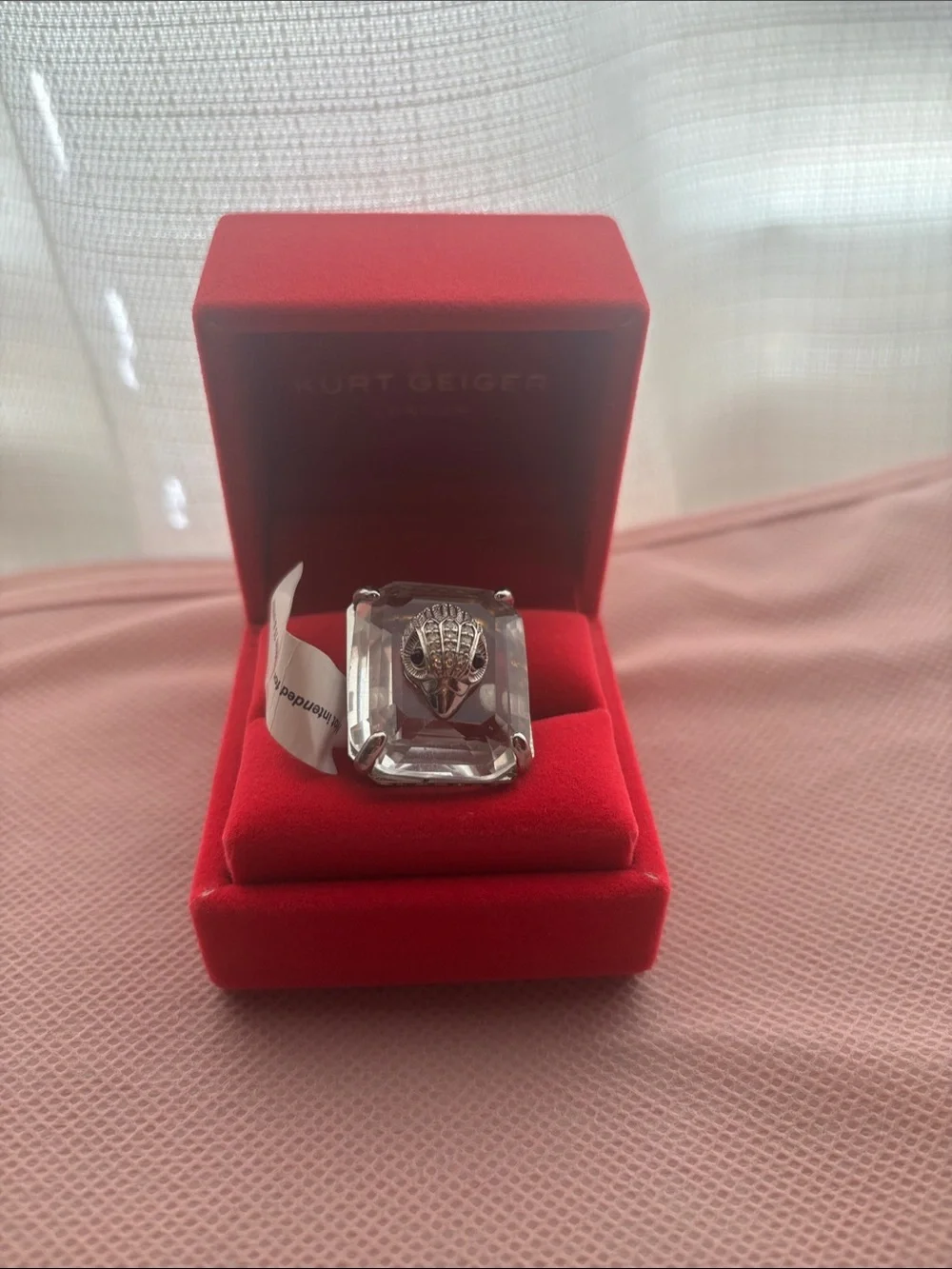 Kurt Geiger Clear Crystal Statement Ring with Silver Eagle Detail